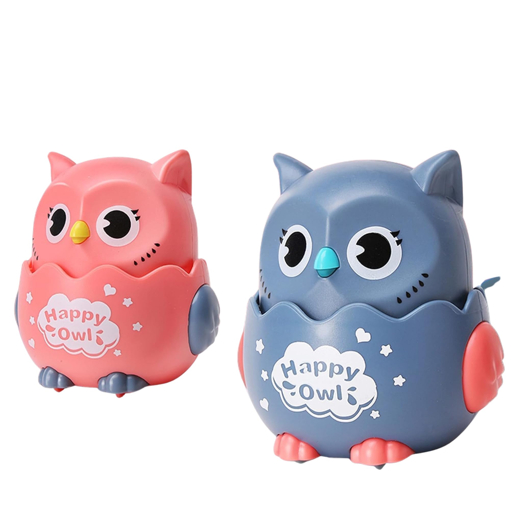 Crackles Press & Go Owl Toy for Babies & Toddlers – Cute Cartoon Push and Go Animal Car – Friction Powered Mini Toy – Multicolor – Pack of 2