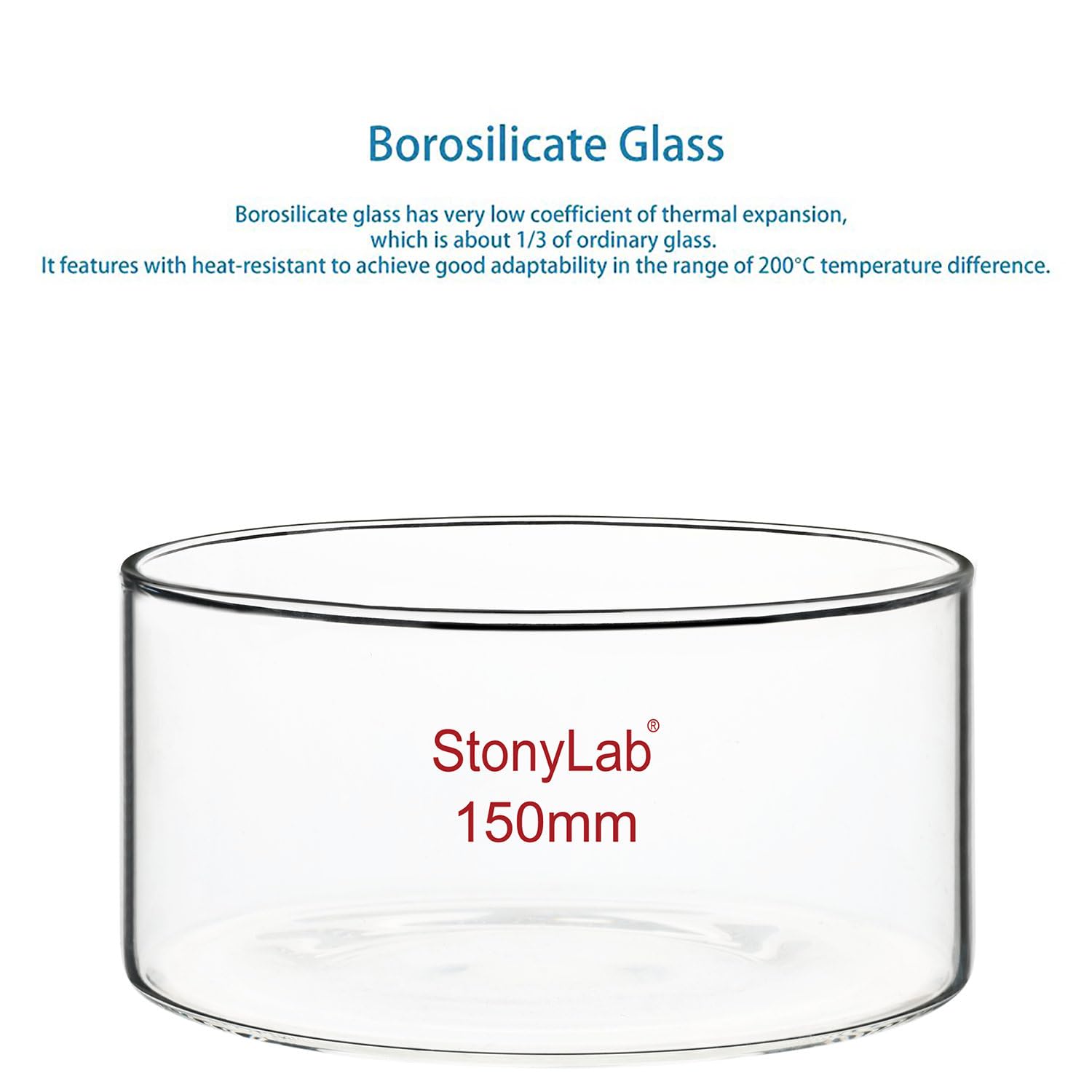 stonylab Piatto per Cristallizzazione, Piatti per Cristallizzazione in Vetro di Borosilicato a Parete Spessa per Cristallizzazione ed Evaporazione di Laboratorio, Fondo Piatto, Senza Becco