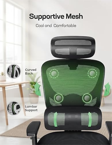 Miniatura 5 de Marsail - Silla ergonómica de oficina con soporte lumbar, respaldo alto, reposacabezas 2D y reposabrazos abatibles, silla de escritorio para juegos