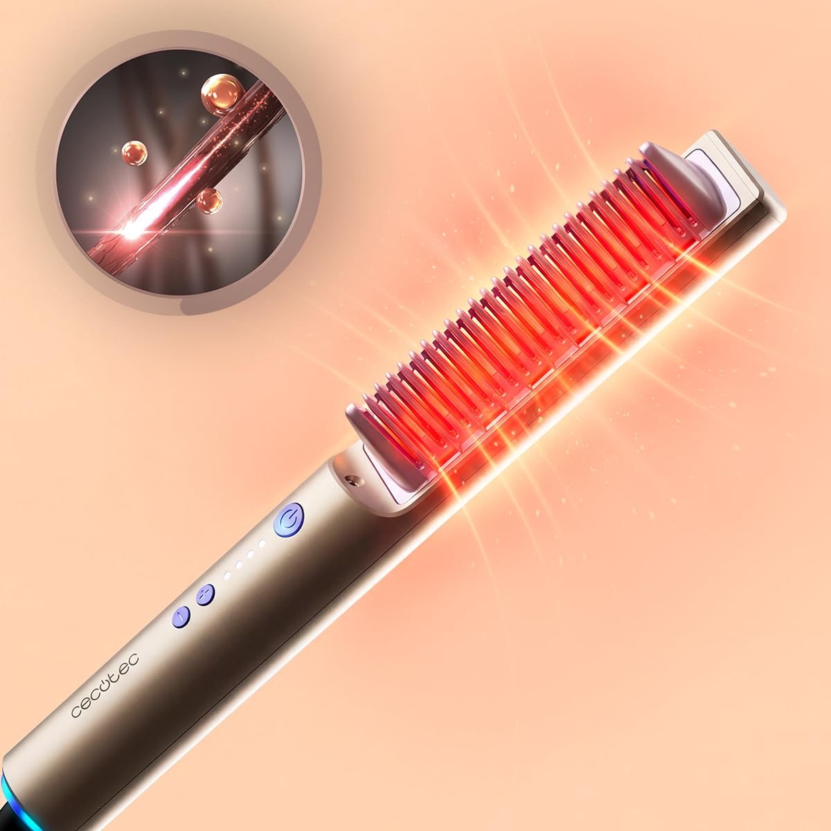 Cecotec Glättbürste InstantCare Lisse iSphere, 140–200 °C | Infrarot- und Ionentechnologie für weniger Frizz, 3 Temperaturstufen, Memory, Tastensperre, LED und Abschaltautomatik