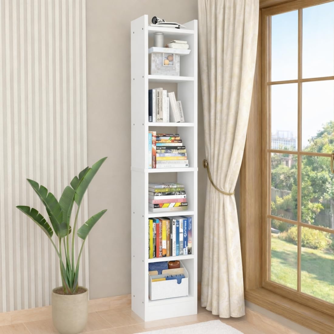Eiffel 6 Layer Engineered Wood Multipurpose Rack Bookshelf Storage Organizer Stand | Bookshelf Storage for Home Organization - White-image-4