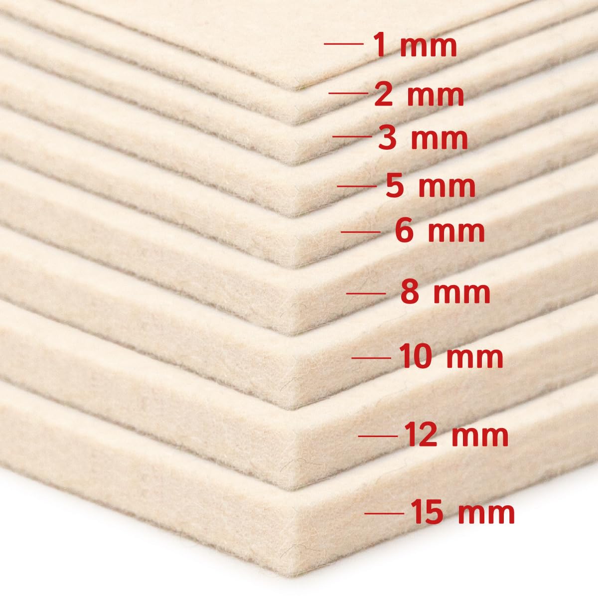 The Felt Store feltro bianco 50 x 30 cm spessore 10 mm, peso specifico 0,36 (solido) feltro spesso, feltro di lana - Made in Germany