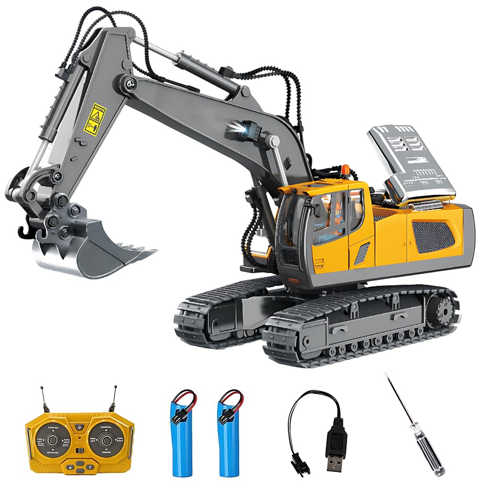 ADDLIVE Pelleteuse Télécommandée, 1 : 20 Mini Pelle Hydraulique, 2.4GHz Rechargeable Pelleteuse Enfant, Tractopelle Telecommandé, Tractopelle Enfant avec Lumière et Son, Jouet en-Fant 3 4 5 6 7 8 Ans