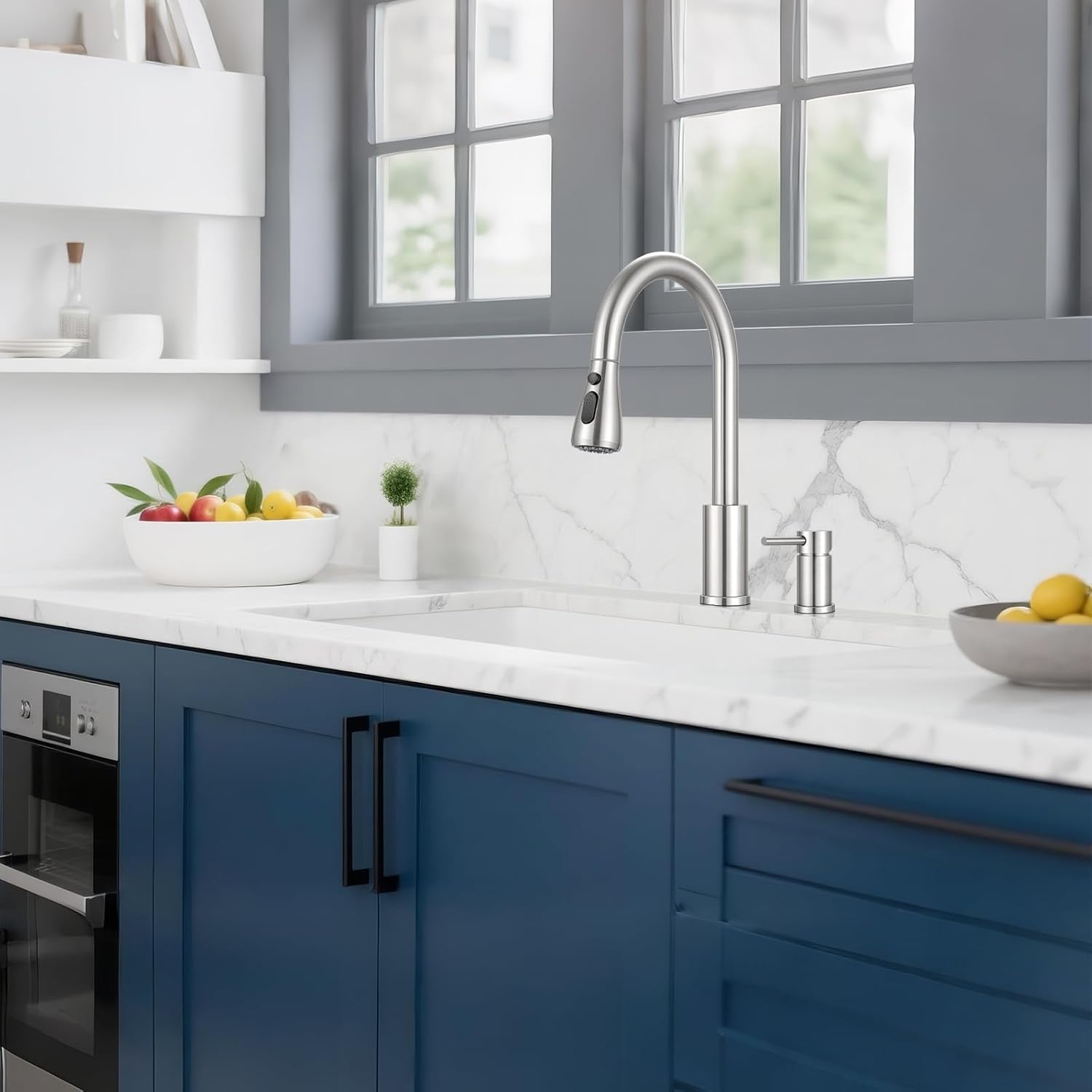 Pull-Down Kitchen Faucet for 2-Hole Sink,Single Handle Sink Faucet,with 3 Spray Modes and Separate Handle,Brushed Nickel