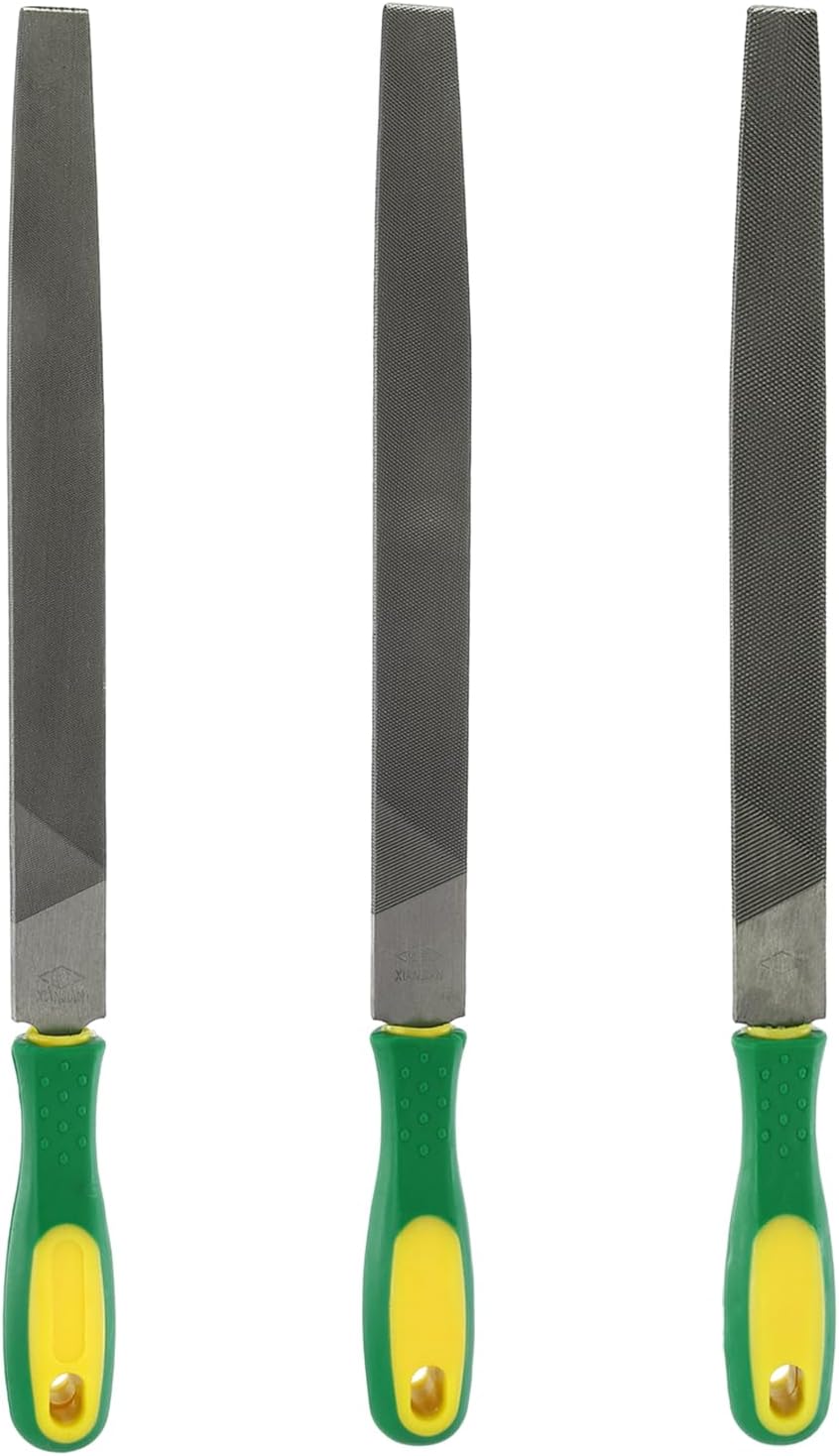 HARFINGTON 3pcs Tip Cut File 12" Double Cut Teeth High Carbon Steel Hand Rasp File with Plastic Handle for Metal Wood Deburring Removing