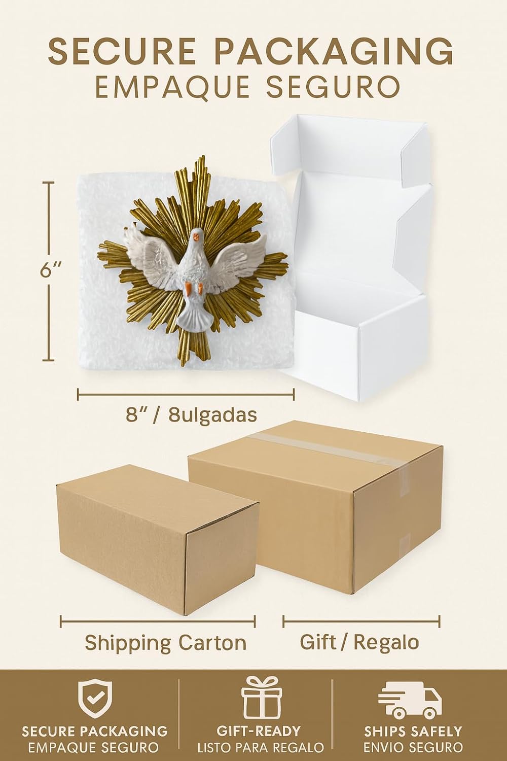 mrcjsales Holy Spirit Wall Plaque – Espíritu Santo Resina | 6″, 8″, 10″ Religious Wall Décor | Catholic Confirmation Gift, Church & Home Devotional Decoration (6" inches)