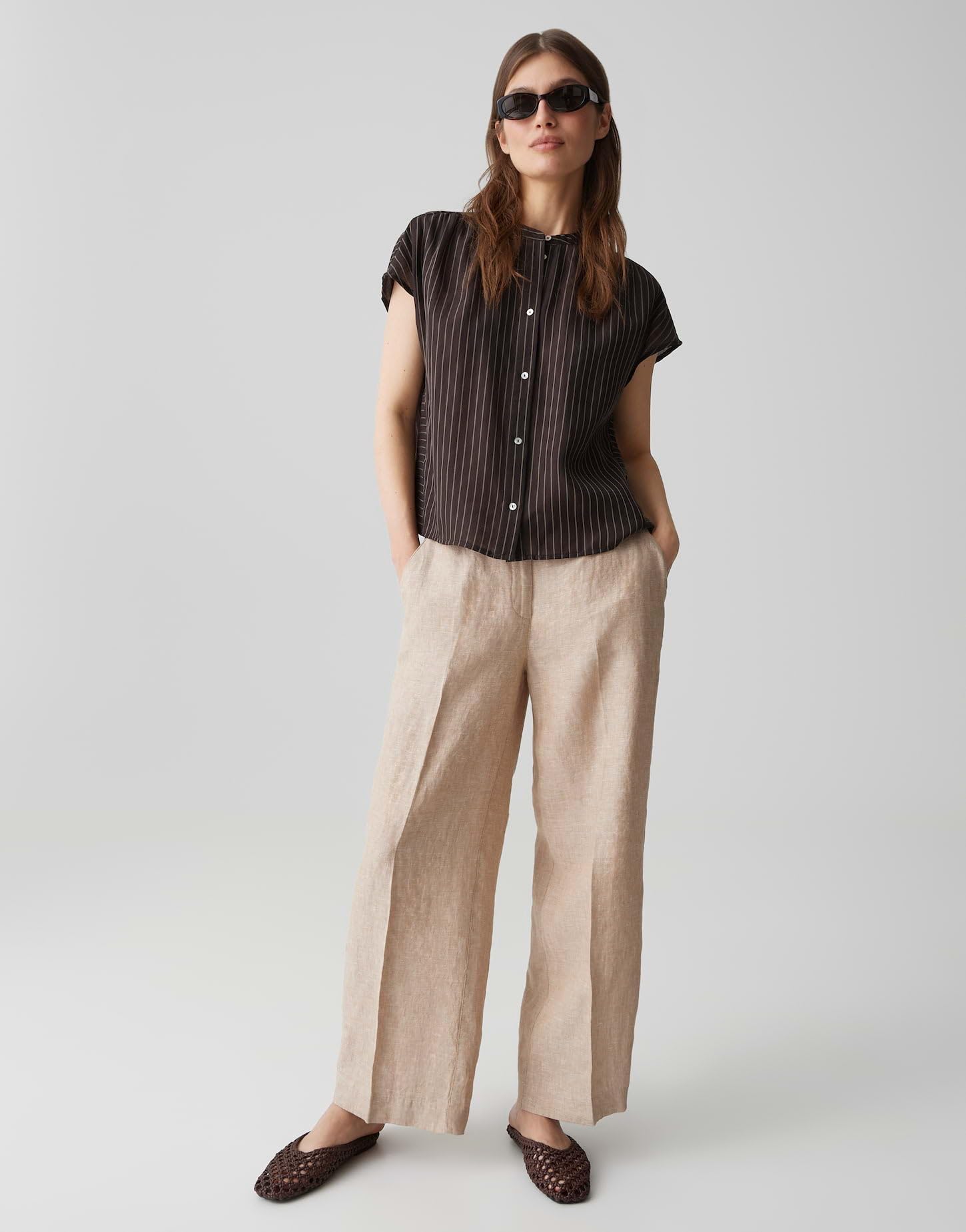 OPUS Damen Kurzarmbluse | Leichte Streifenbluse aus Lyocell Mix Regular Fit