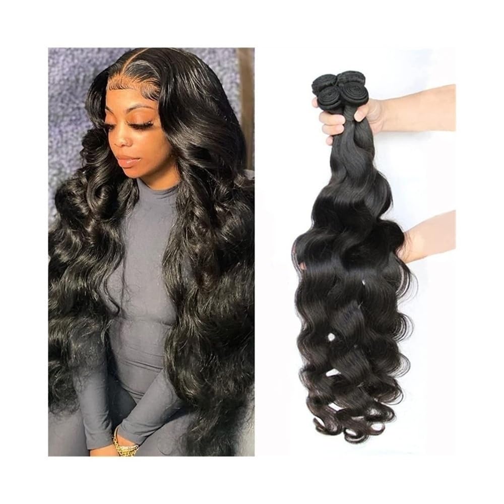 Utilizzo quotidiano 10-32 pollici fasci di capelli umani fasci di onde del corpo capelli vergini brasiliani non trattati #1B estensioni di capelli ondulati di colore naturale per le donne(28 30 32)