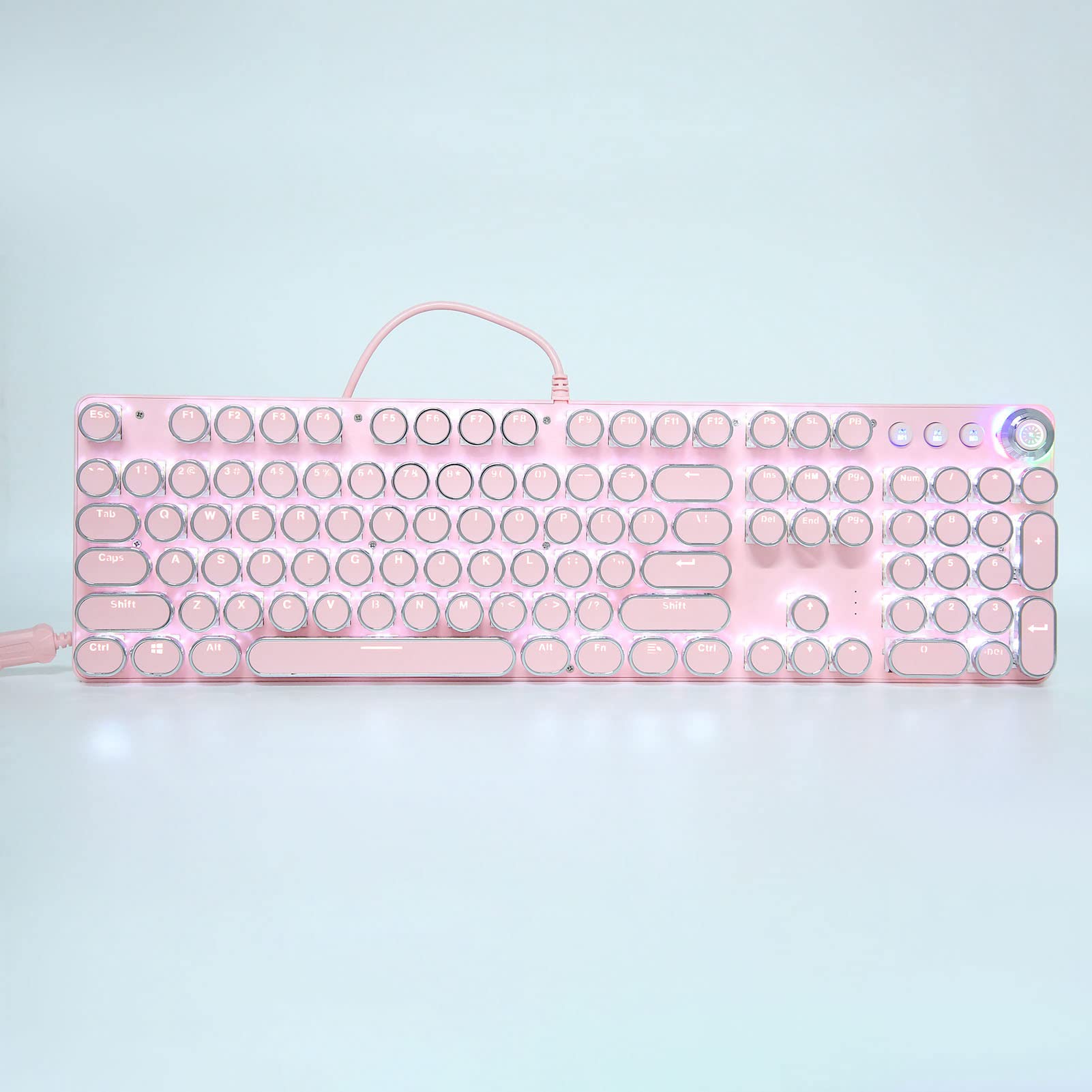 ASHATA Clavier Mécanique de Jeu, Style Machine à écrire Punk Rétro, Clavier de Jeu Filaire 104 Touches, 9 Modes D'éclairage, pour Ordinateur de Bureau Portable PC(902-7 Punk Rose)