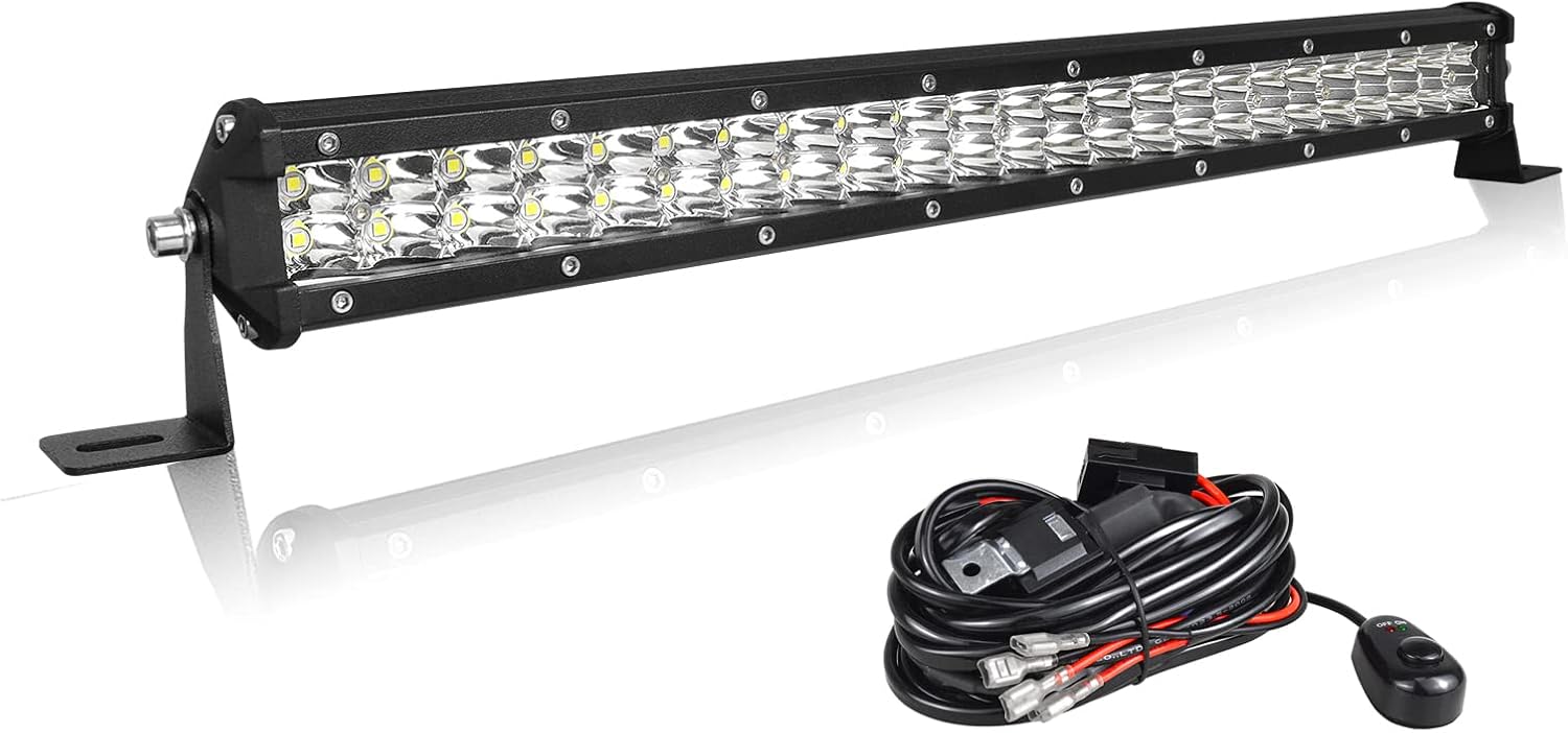 AUXTINGS 20 inch 60W Dual Row 6000LM Slim LED Light Bar Spot Beam LED Work Light Bar IP67 Waterproof Fog Light bar with Wiring Harness kit for Golf Cart RZR Boat ATV UTV Trucks SUV Tractor,DC 12V 24V