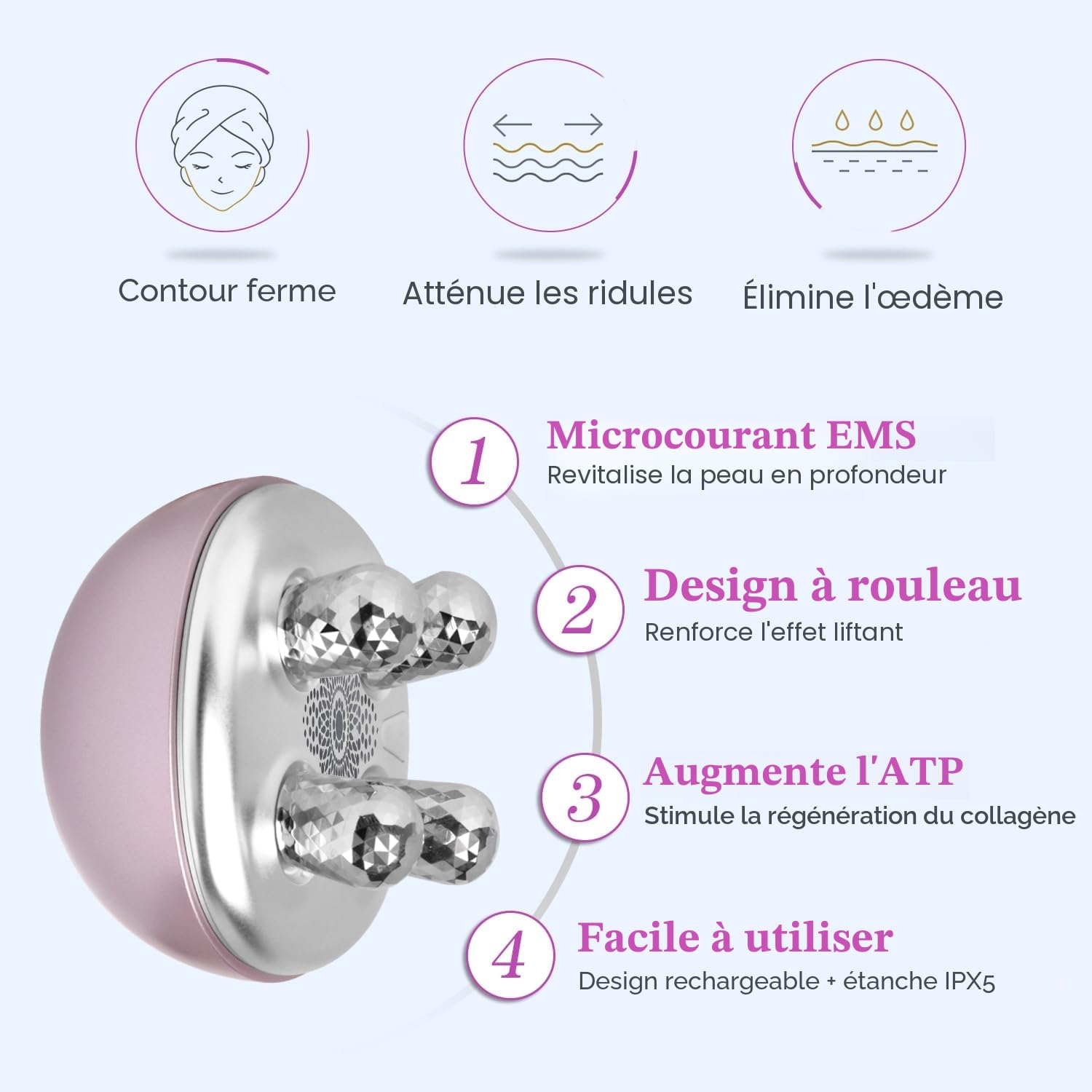 MYCARBON Appareil Anti Rides Visage Massage EMS Microcourant Lumière Rouge Lumière Bleu Masseur Électrique pour Beauté Visage Anti Âge Régénération du Collagène Lifting et Raffermissement de Peau