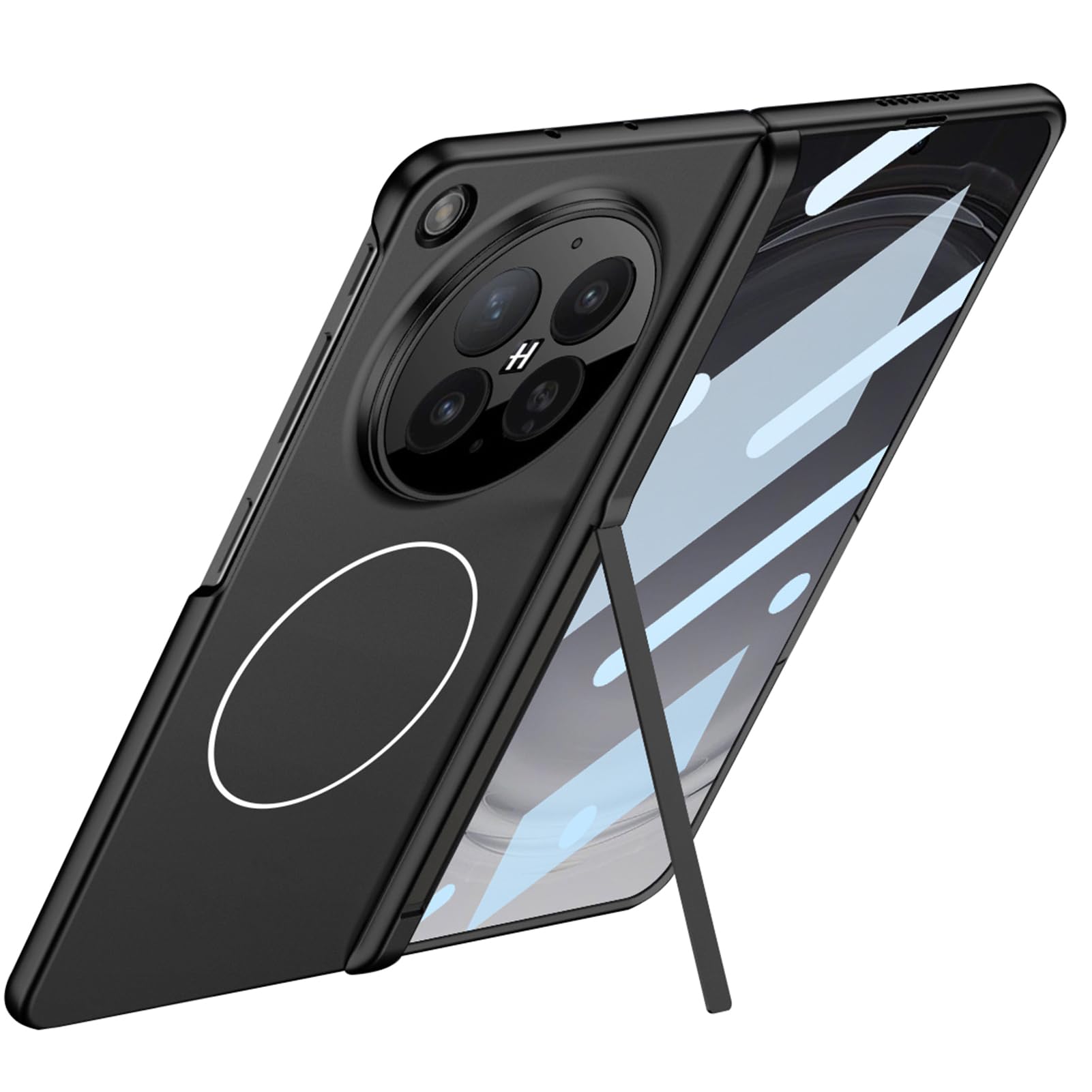 LUOTANL Magnetic Case for Oppo Find N6, Adjustable Stand Hinge Wrap Tempered Glass Screen Protector Cover,Black,N6