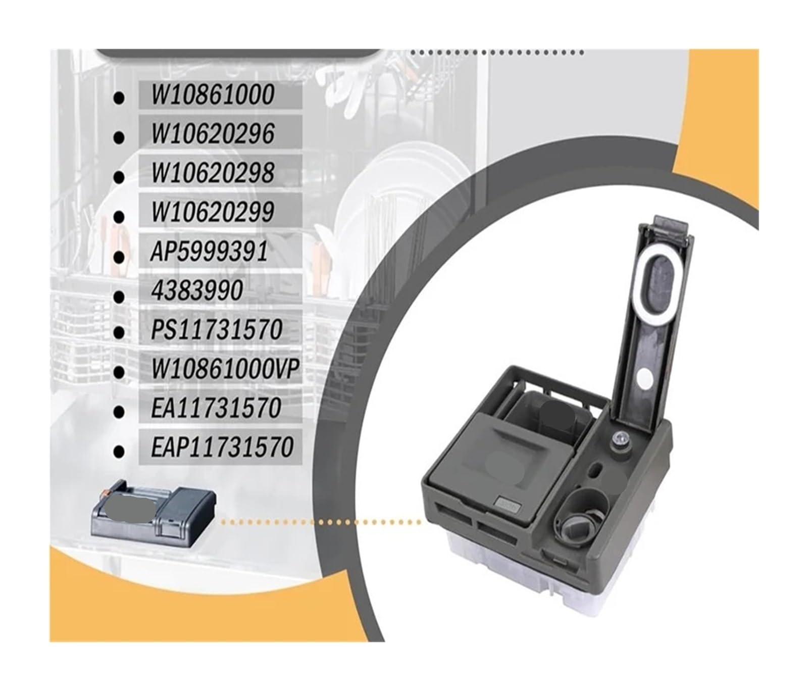ABKP-W10861000 Dosatore detersivo for lavastoviglie, con parti di ricambio | Set dispenser ABKP-W10861000 abbinato ai pezzi di ricambio di supporto