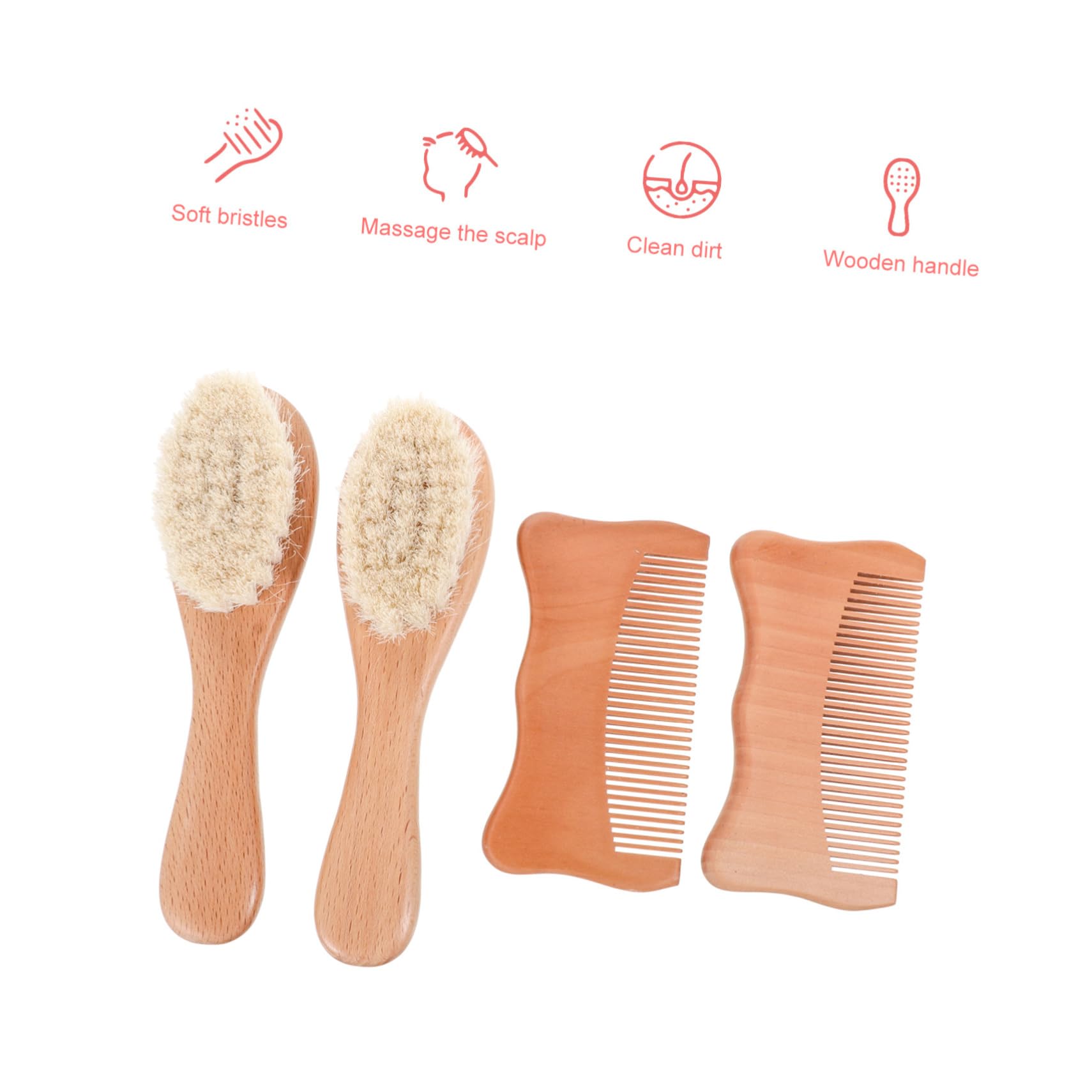 Toyvian 2 Juegos 4 Piezas Cepillo De Lana Peine De Bebé Kit De Cuidado De La Cabeza Cepillos De Lana Para Bebe Cepillo De Baño Para Bebé De Madera Colocar Cuero Cabelludo Niño Pequeño