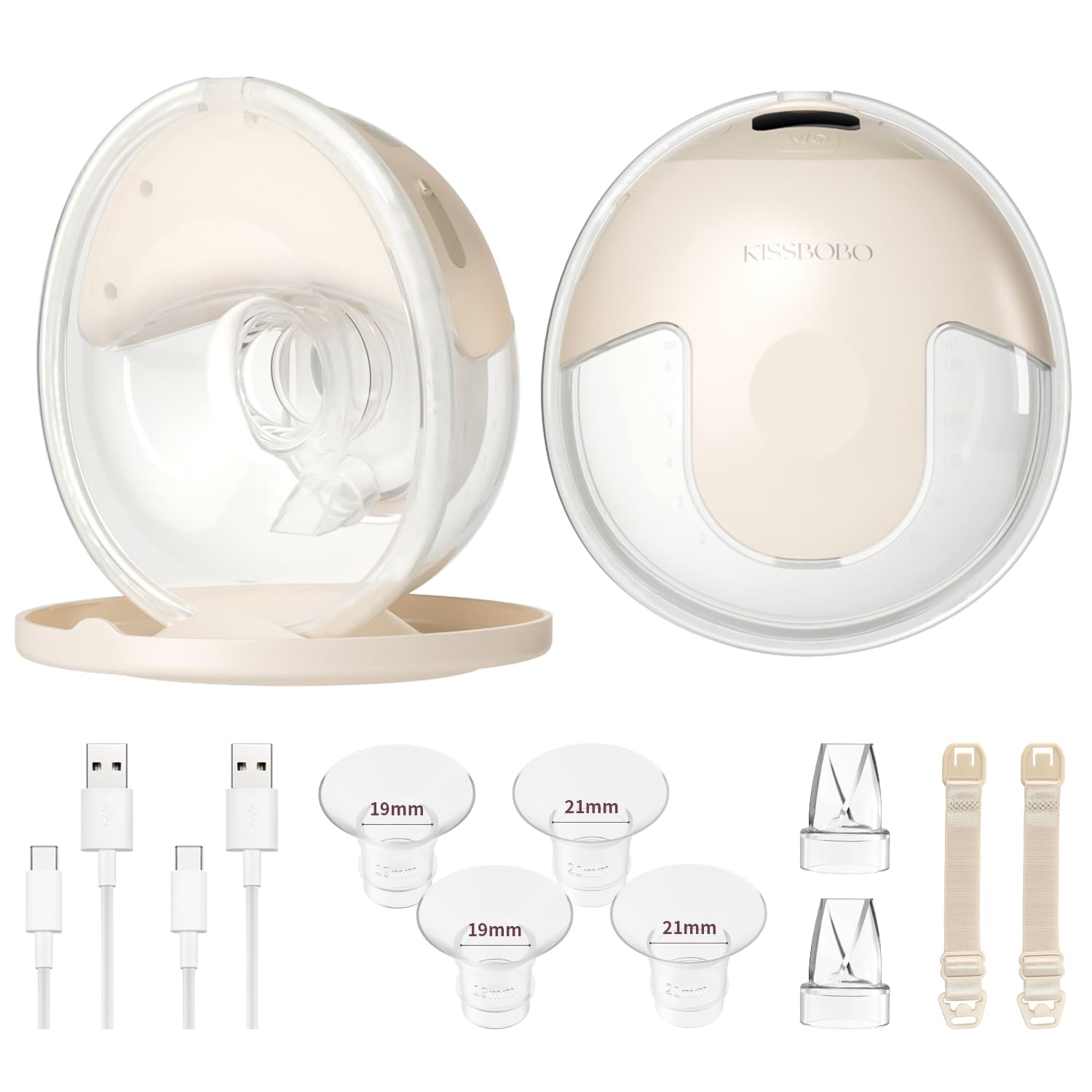 KISSBOBO K5 Sacaleches electricos doble,19 niveles 4 modos, 320mmHg fuerte potencia de succión sacaleches manos libres, indoloro saca leche materna electrico(Beige 2 Piezas)