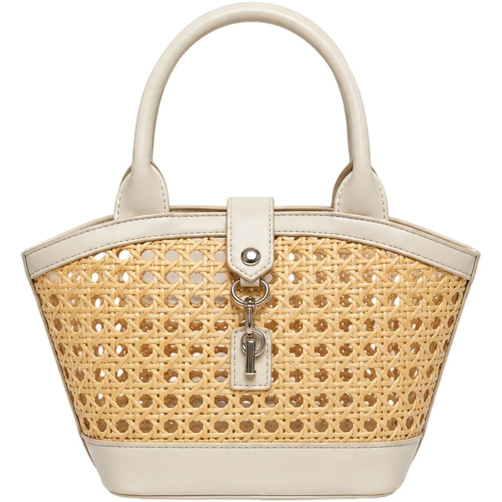 Sslvya Straw Bags for Women, Hand-woven Casual Top-handle Beach Handbag Retro Summer Tote Handbag for Travel, Vacation