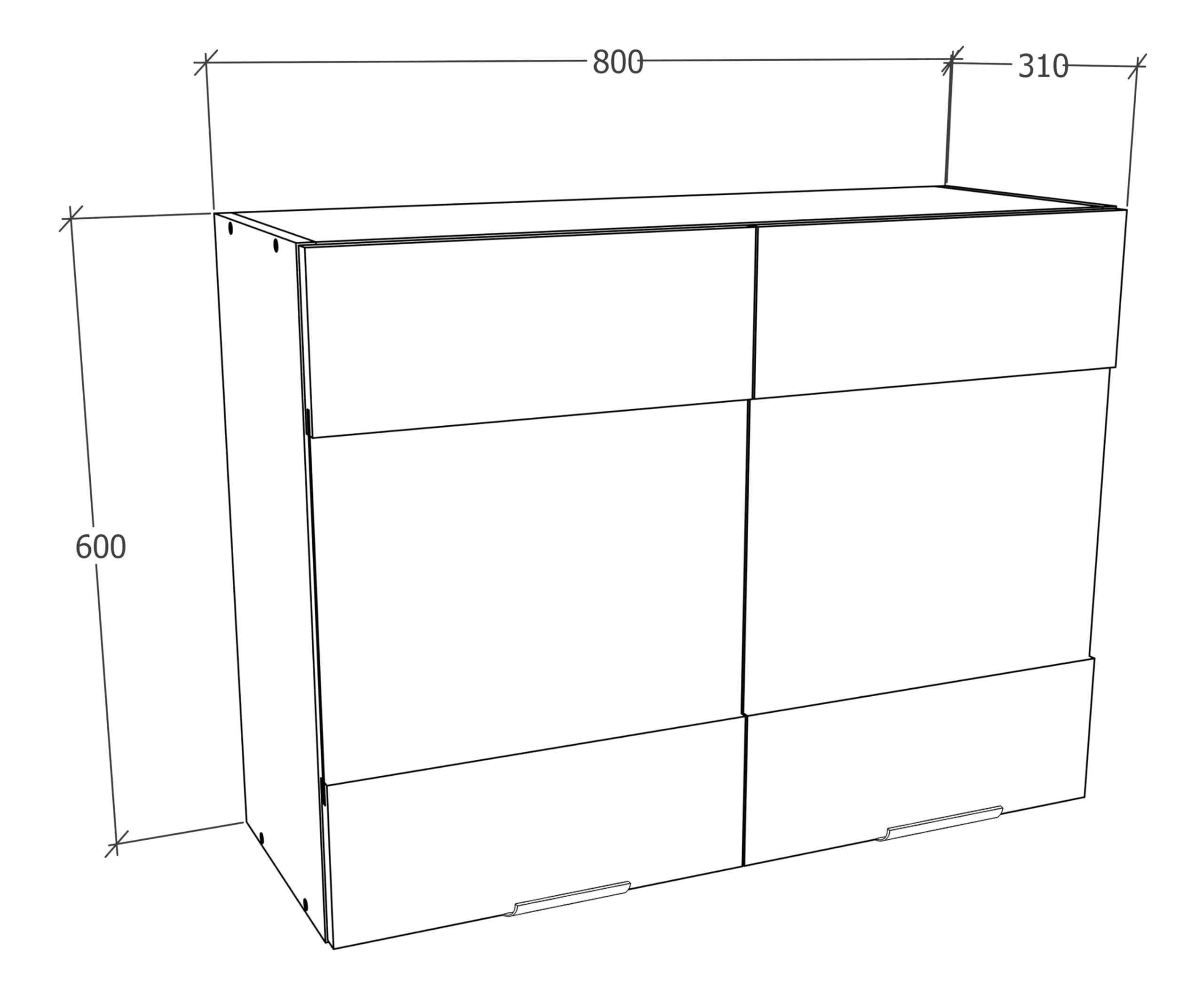 Küchenschrank hängend, Maße ca. H. 60 x B. 80 x T. 31 cm, Hängeschrank mit zwei Drehtüren, Küchenschrank mit Glas, Küchenmöbel – Fasola
