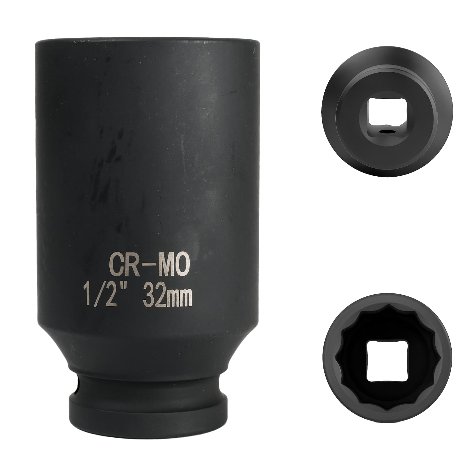 FortuneGlobe Socket 32 mm 1/2 inch 12-Point, Impact Socket 1/2 inch 32 mm CR-MO Chromium-Molybdenum Steel (Black) — image 1