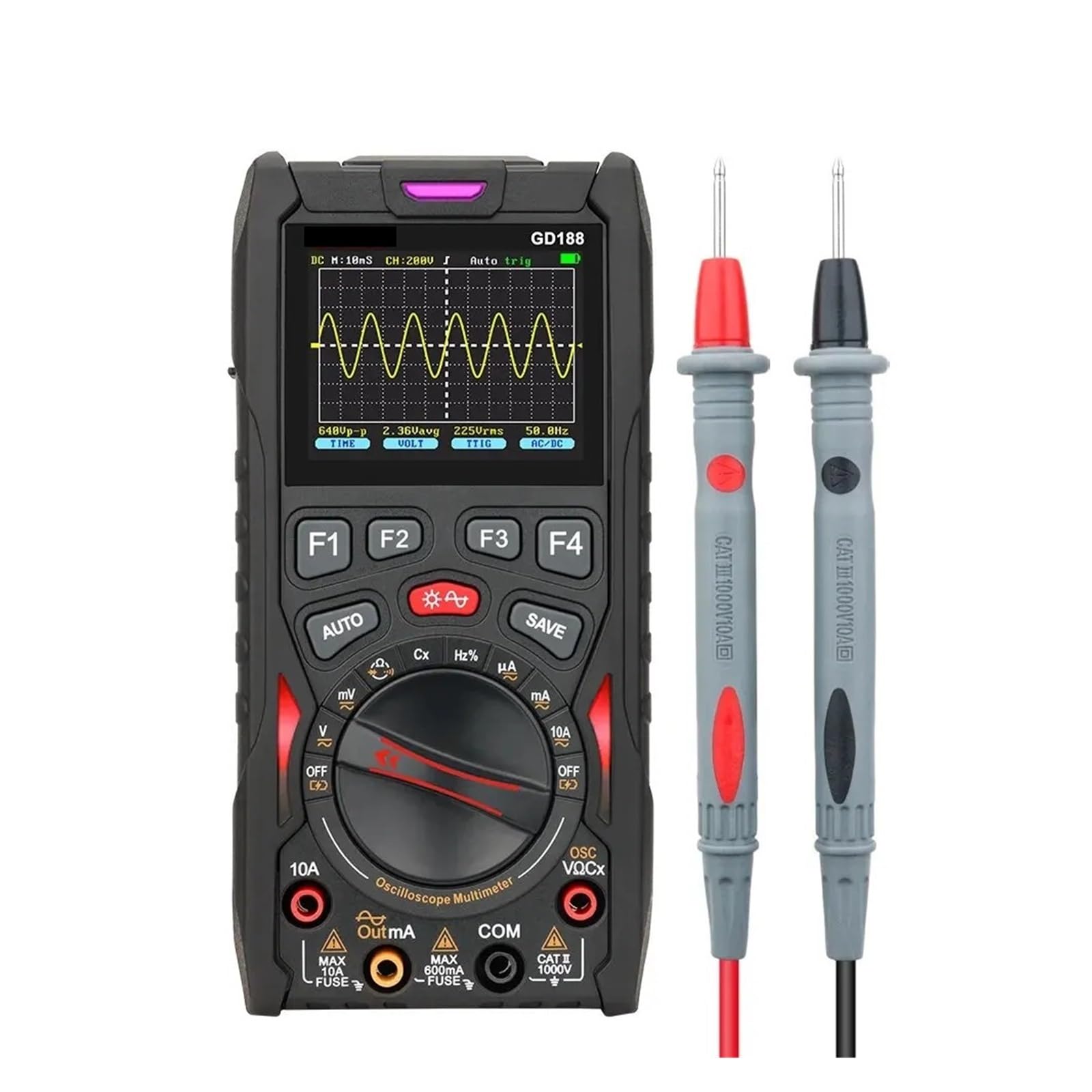 Osciloscopio digital, Osciloscopio y multímetro digital de 12 MHz, muestreo 50 MS/s con almacenamiento forma onda