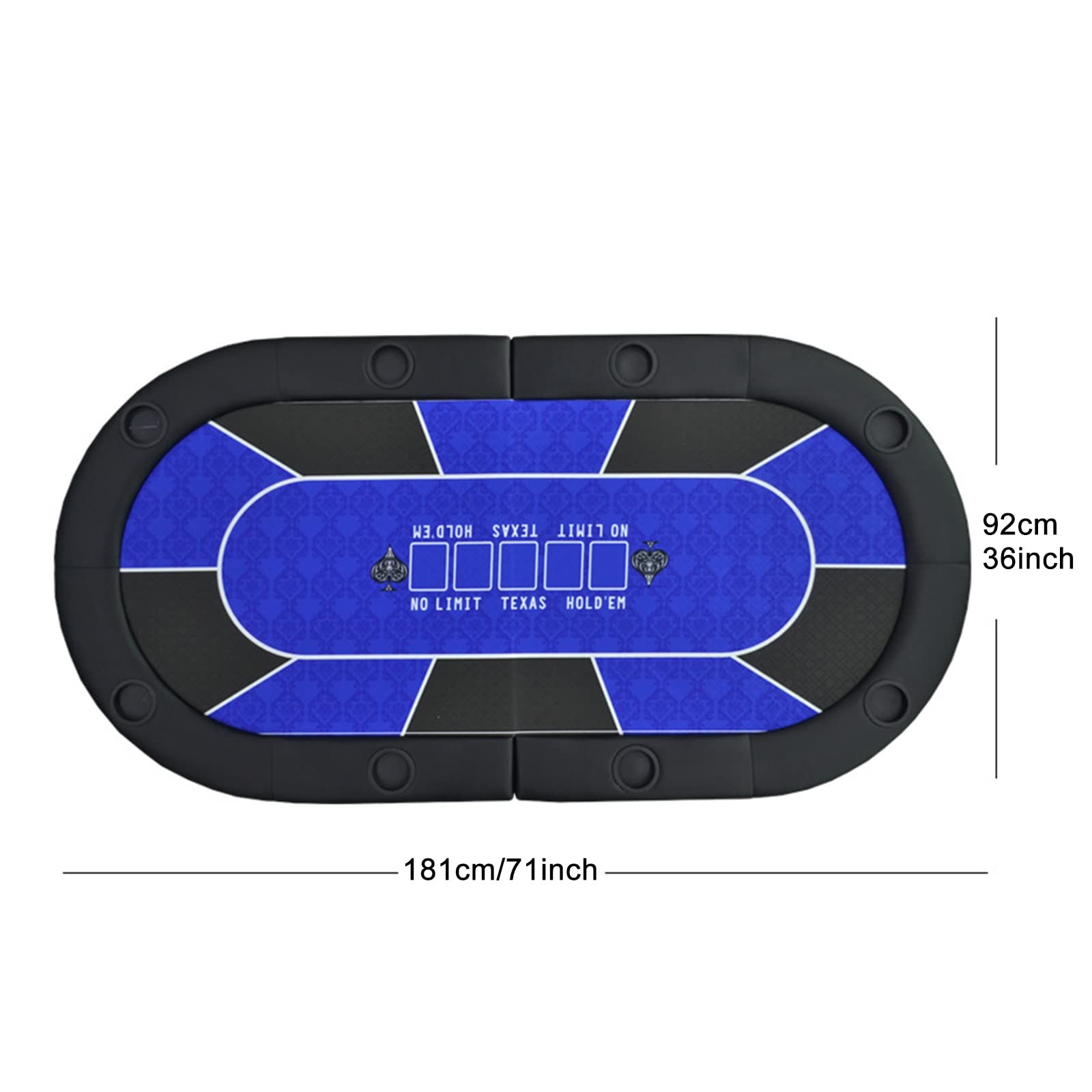 Table de Poker Pliable Portable avec Sac Oxford et 8 Porte-gobelets, 10 Joueurs pour Le Jeu de Loisirs Texas Casino, 181x92cm, Aucun Assemblage Requis (Color : Blue)