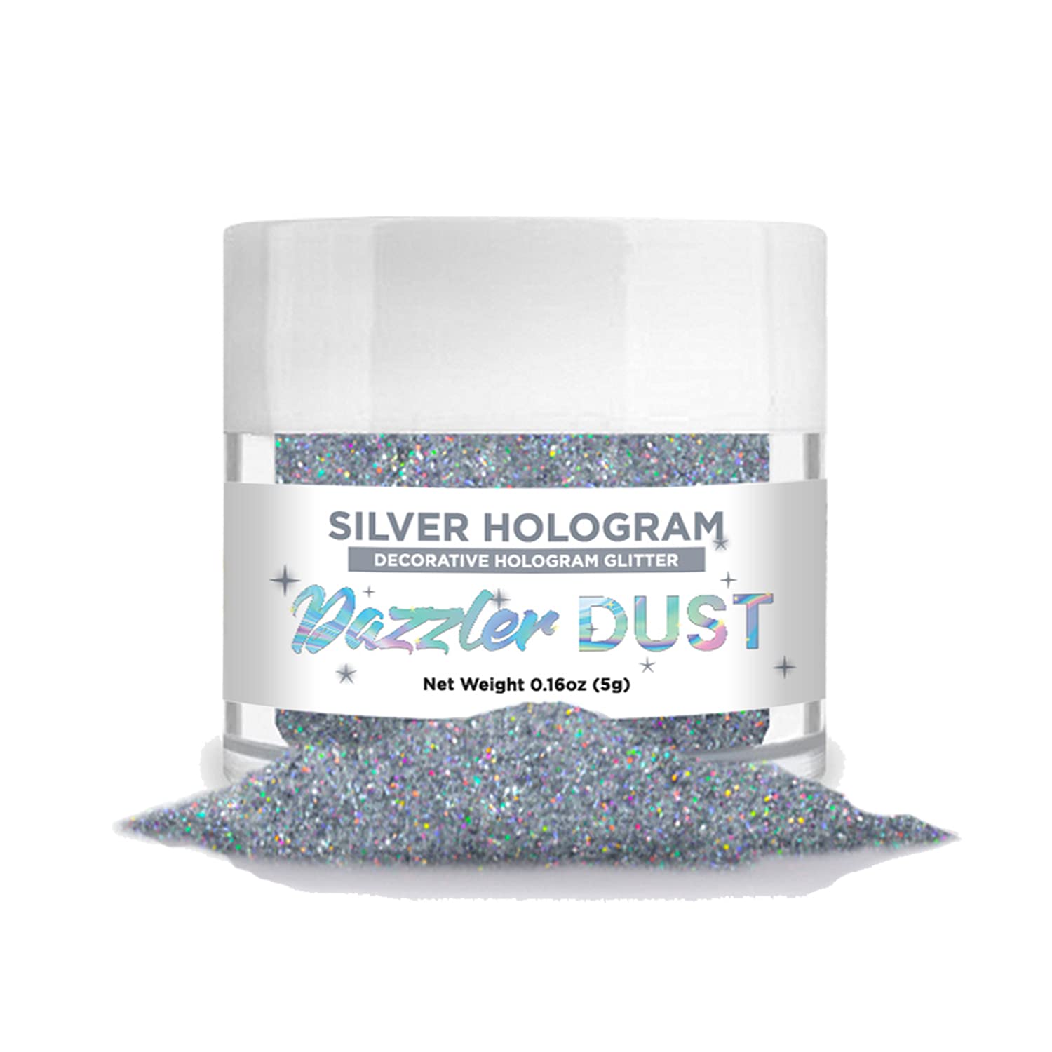 BAKELL Silver Hologram Art & Craft Glitter, 5g Jar | Dazzler DUST | Non-Toxic Decorating Glitter | Arts, Crafts, Slime, Glue, Paint, Face & Body (Silver Hologram)