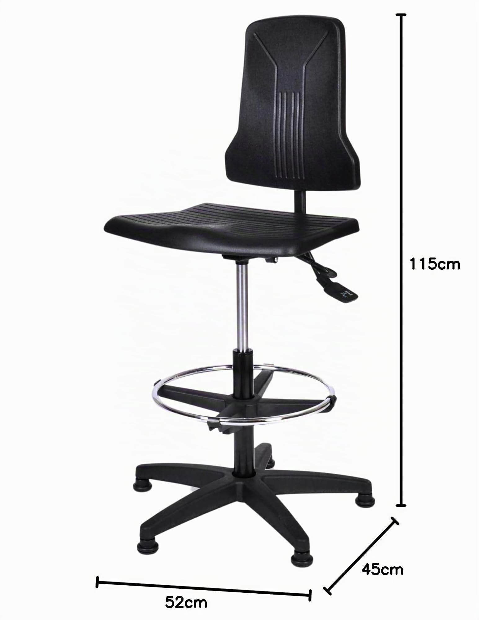topsit Silla de trabajo de poliuretano IND000120, silla de trabajo ergonómica para laboratorio, mecanismo síncrono, altura regulable y fácil de limpiar, base estable con anillo de metal y pies.