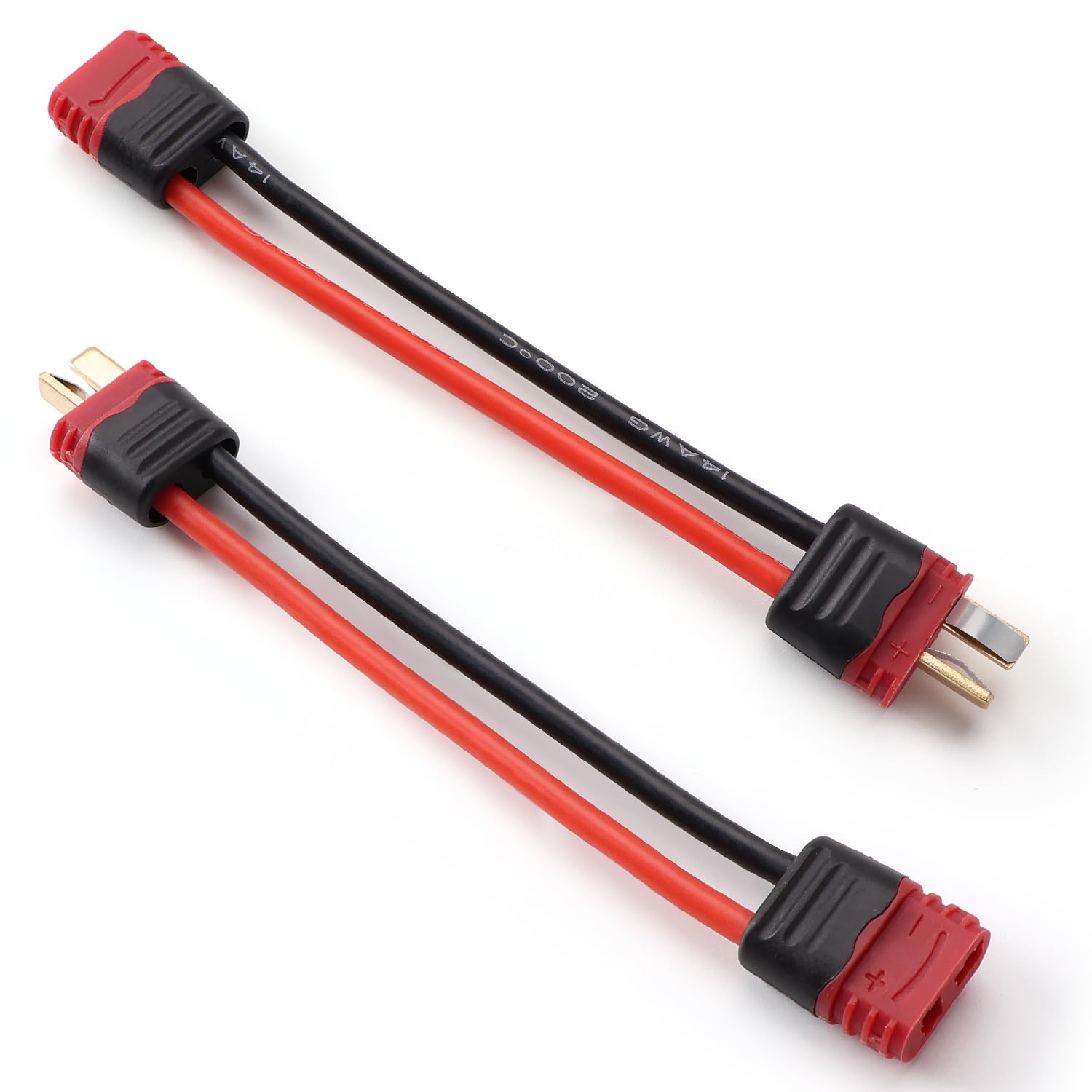 Lyeteung 2 PCS Non-Slip T-Plug Connectors, Deans T Male to Female Plug Connectors Adapter with Sheath Housing and 100mm 14 AWG Silicon Wire, for RC Lipo Battery