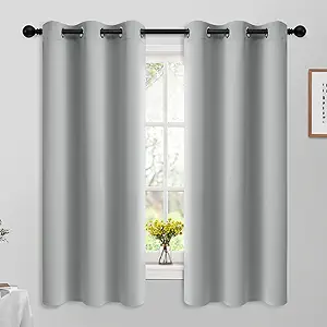 Yakamok 63 Inch Length Blackout Curtains for Bedroom, Thermal Insulated Room Darkening Grommet Top Window Drapes for Living Room,Light Grey,42W x 63L,2 Panels