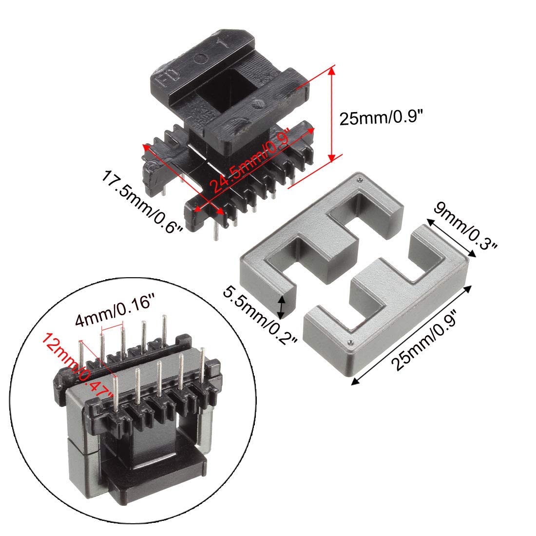 2 Sets Ferrit-Spulenkern EE50 – Vertikale Hälften Mit Spule Für Schaltnetzteile & Filter