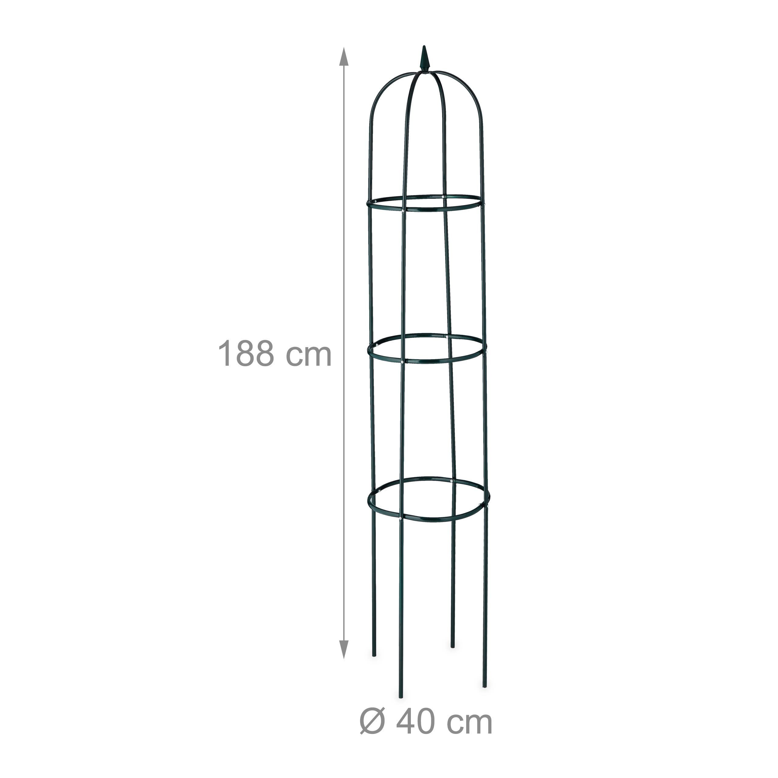 Relaxdays Obelisk podpora dla roślin pnących, wysokość 188 cm, z metalu, wolnostojąca, wieża róż, ciemnozielona