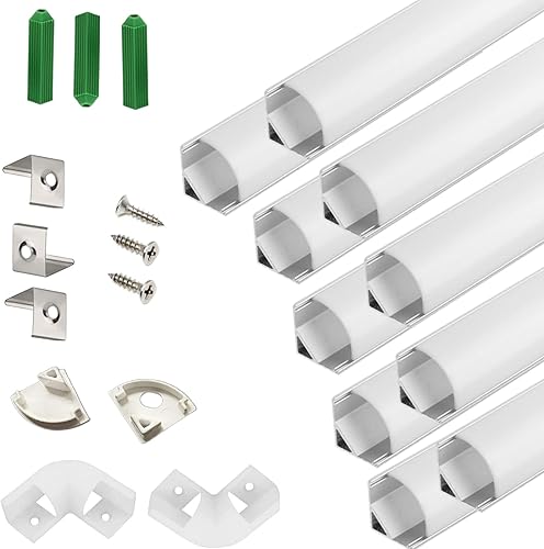 Miniatura 10 de Difusor de canal de tira LED en forma de V de 6.56 pies, paquete de 20 perfiles de aluminio con cubierta esmerilada y conector de esquina, pista de