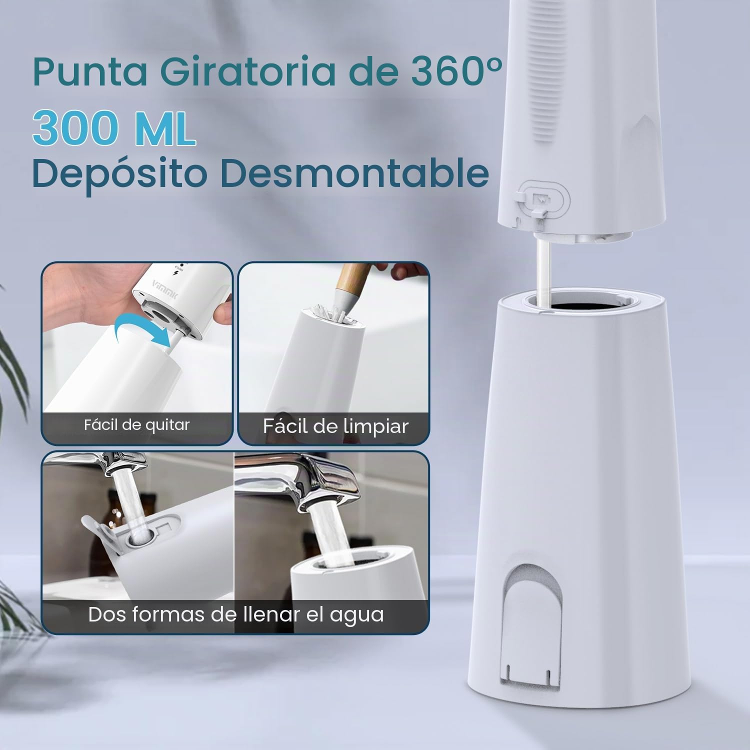 Vimmk Irrigador bucal inalámbrico, Irrigador Dental de Agua con Irrigador Oral Dental Recargable Impermeable IPX7 para Viajes a Casa (Blanco)