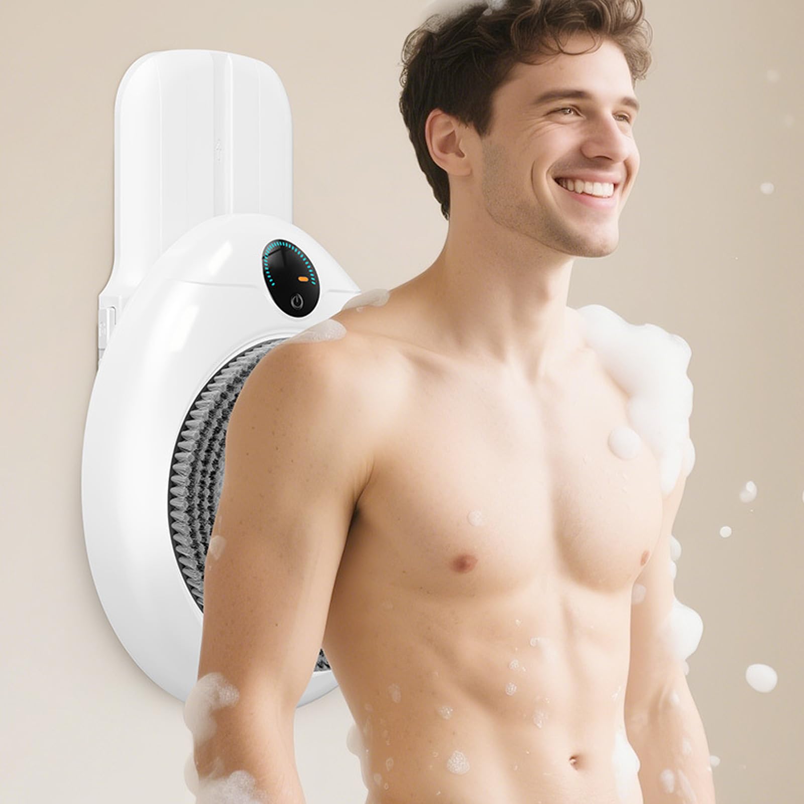 Jectse Lavapavimenti Elettrico per Schiena per Doccia, Spazzola Automatica per Corpo con Rotazione a 360°, Lavapavimenti per Doccia a Parete Impermeabile IPX7, Spazzola Esfoliante Ricaricabile per
