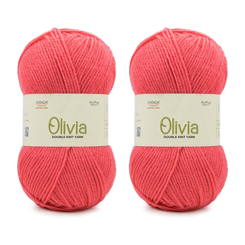 Image of Ganga Acrowools Acrylic Olivia, Double Knit Yarn. Hand Knitting and Crochet Yarn. Oekotex Class 1 Certified. Pack of 2 Balls - 100Gms Each. Shade No - Olv035, Red