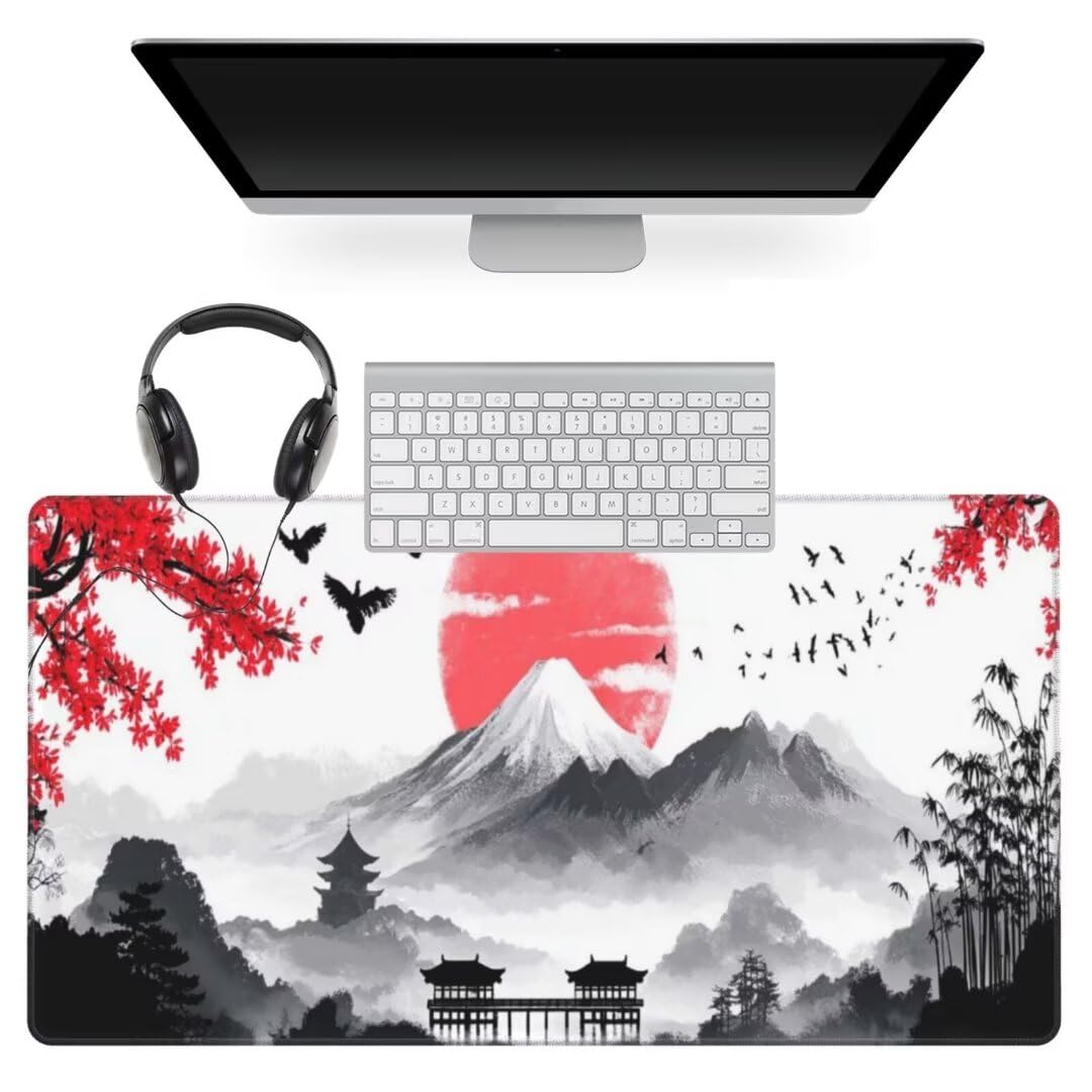 Japanisch Mauspad 1600 x 800mm,Mousepad XXL Schreibtischunterlage Landschaft Mouse Pad,Wasserdicht und Rutschfest Gaming Mauspad,Verbessert Präzision,Gaming-Mauspads für Pc und Gaming Zubehör qw121