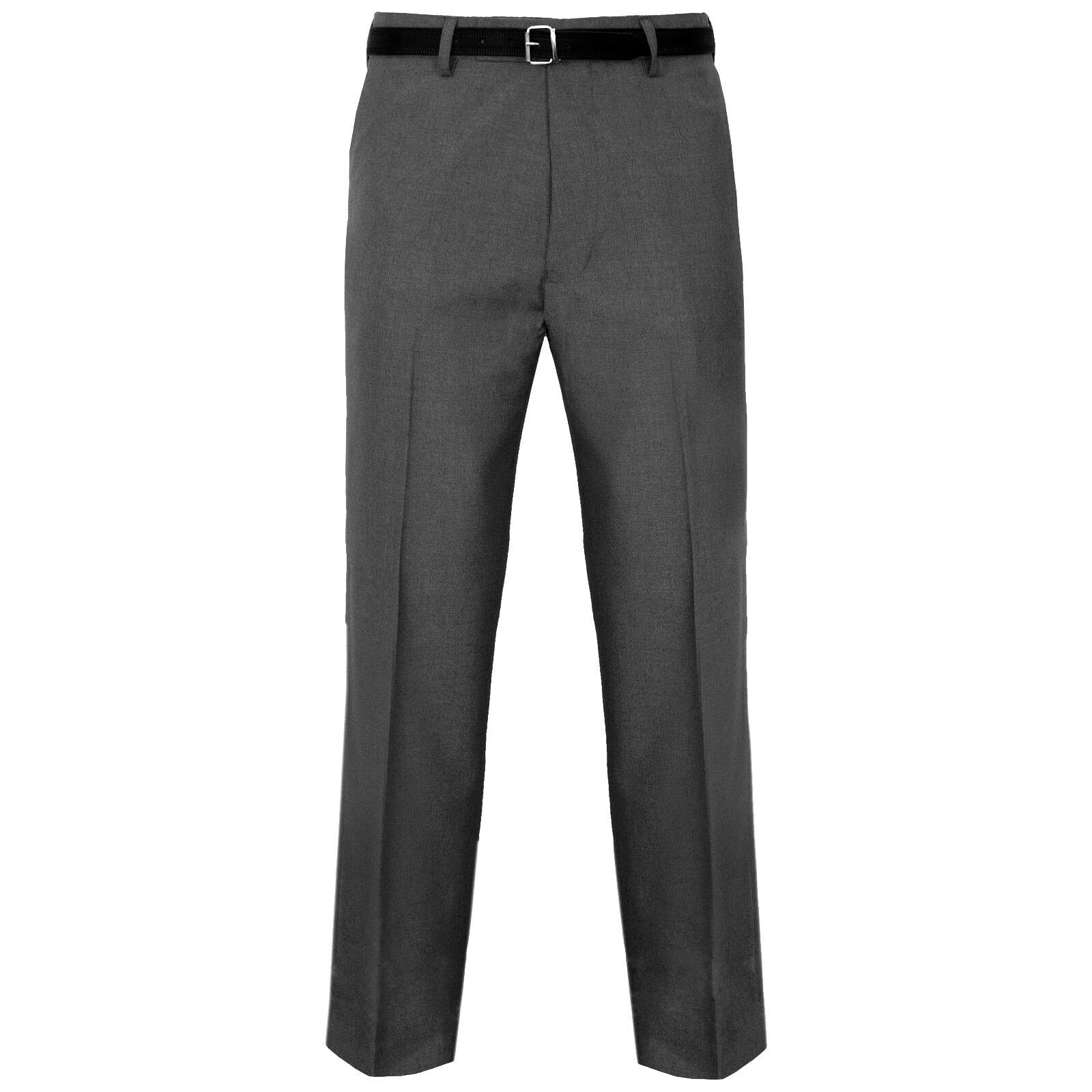 Myshoestore Men's Charcoal Grey Formal Trousers Casual Business Office Work Home Belt Loops Smart Dress Pants Straight Leg Flat Front Everpress Pockets Waist (, 32/27)
