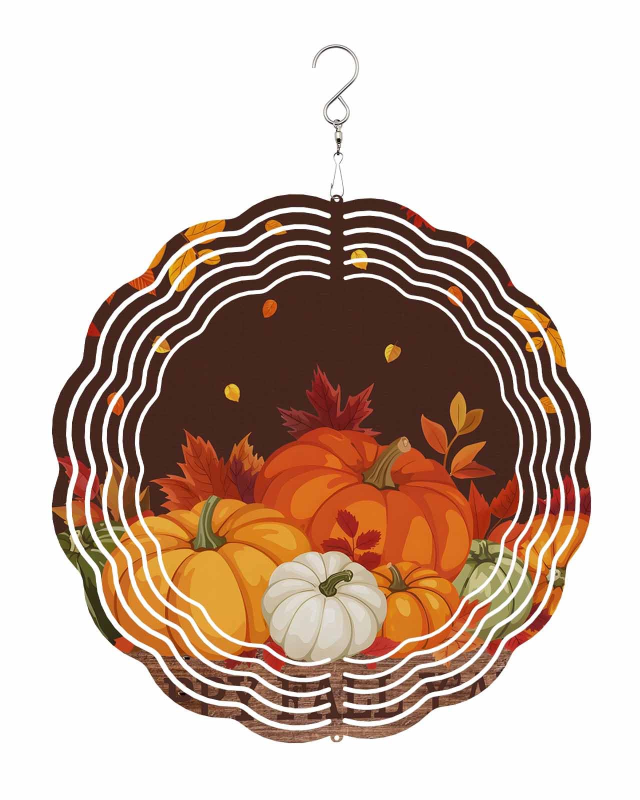 Herbst-Windspiel Orange Kürbis Ahornblatt Edelstahl Spinner für Hof und Garten Hapyy Fall Y'all Windskulpturen 30,5 cm 30,5 cm 3D Handwerk Ornamente Hängende Herbst Wind Spinner für Outdoor Indoor