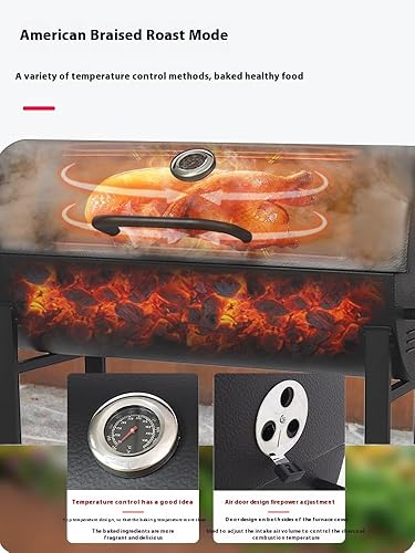 Miniatura 5 de Parrilla de carbón con dos mesas laterales, parrilla de barbacoa de acero resistente para pícnics al aire libre, patios traseros y fiestas