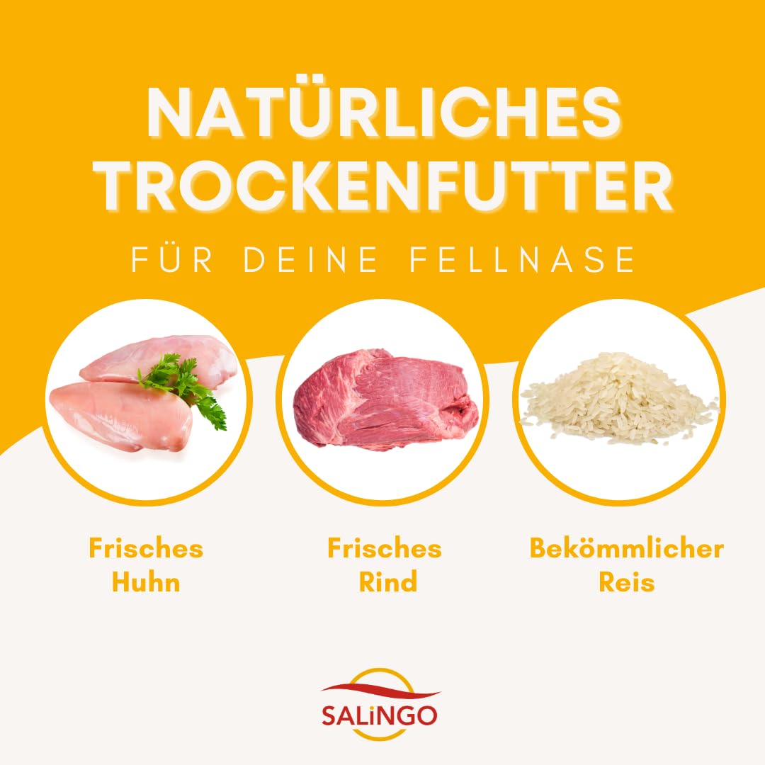 Trockenfutter für Hunde | SALiNGO | Huhn, Rind und Reis 10kg