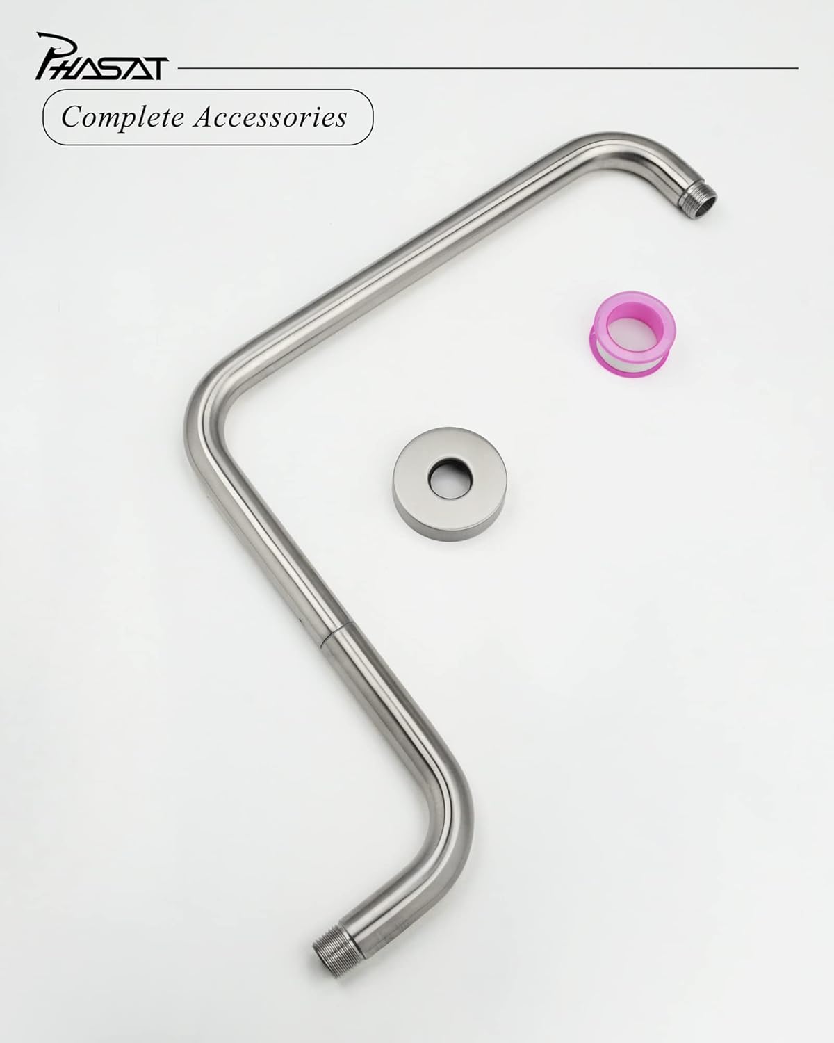 PHASAT S Shaped Shower Arm Brushed Nickel,High Rise Shower Arm with Flange,Shower Head Extension,PU9L01-M