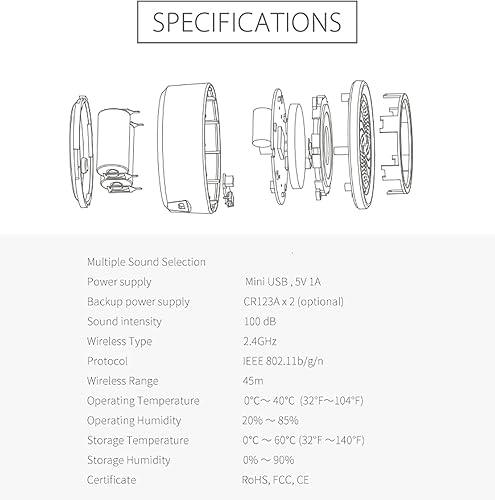 Miniatura 7 de Alarma inteligente de sirena Wi-Fi alarma inalámbrica para seguridad del hogar, alarma antirrobo con alarma de sonido y luz, sonido de 100 dB,