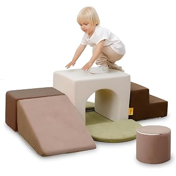 BanaSuper Foam Climbing Blocks for Children Foam Building Blocks XXL EN71 Certified & Non-Slip Children's Montessori Toy Washable Case for Indoor Fun Baby Soft Playset Gray
