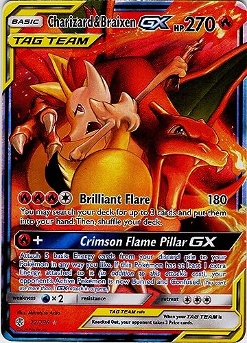 Pokemon - Charizard & Braixen Tag Team GX 22/236 - Cosmic Eclipse - Pokemon Ultra Rare Card - Holo Foil