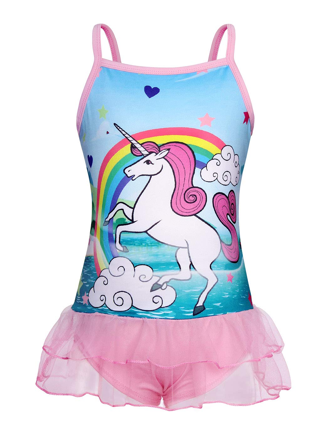 Jurebecia Girls One Piece Unicorn Swimsuit Ruffle Sleeve Swimwear