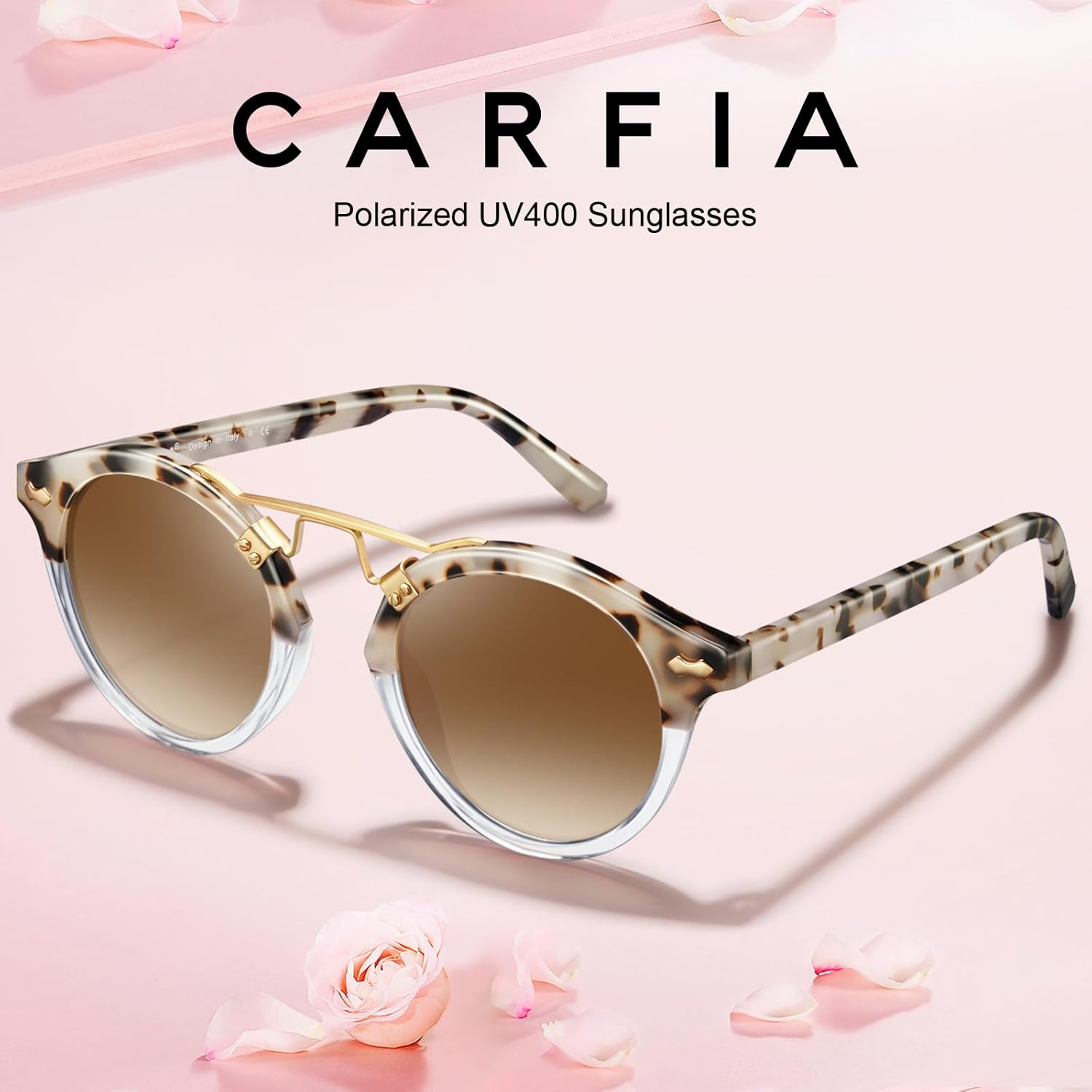 CARFIA Double Bridge Small Acetate Sunglasses for Women Polarized, Retro Metal Brow Ladies Sunnies Fashion Round Eyewears - Image 4
