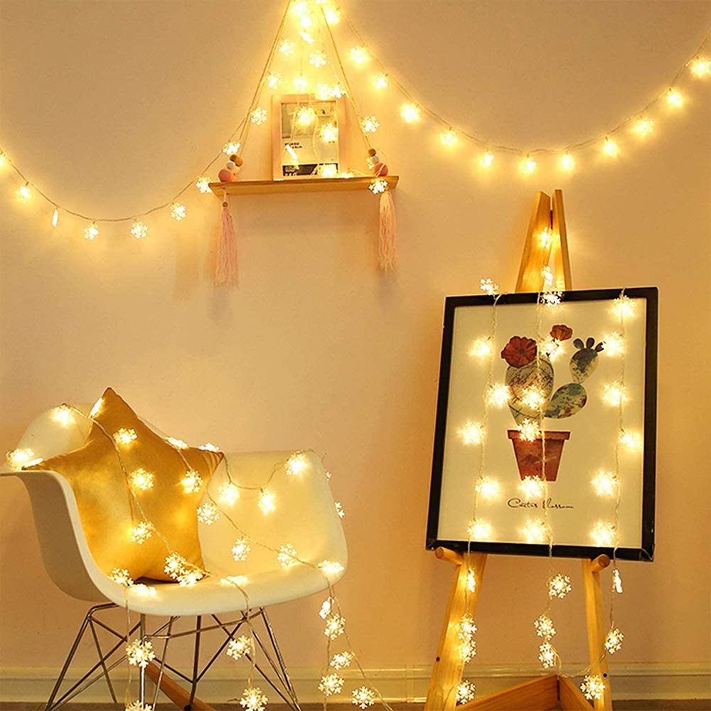 Navideñas Cadena de Luces copo de nieve con Pilas, Surwin Guirnaldas Luminosas de Interior LED Decoración para Exterior, Jardines, Fiesta de Navidad (copo de nieve,1.5M/10LED)