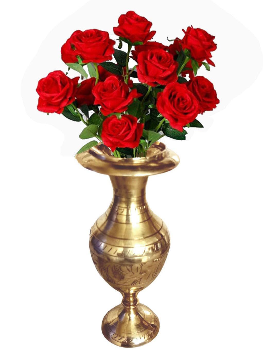 Denique Brass Handicraft Flower Vase/Flower Pot for Office and Home Decor with Indian Alluring Design and Nakarshi
