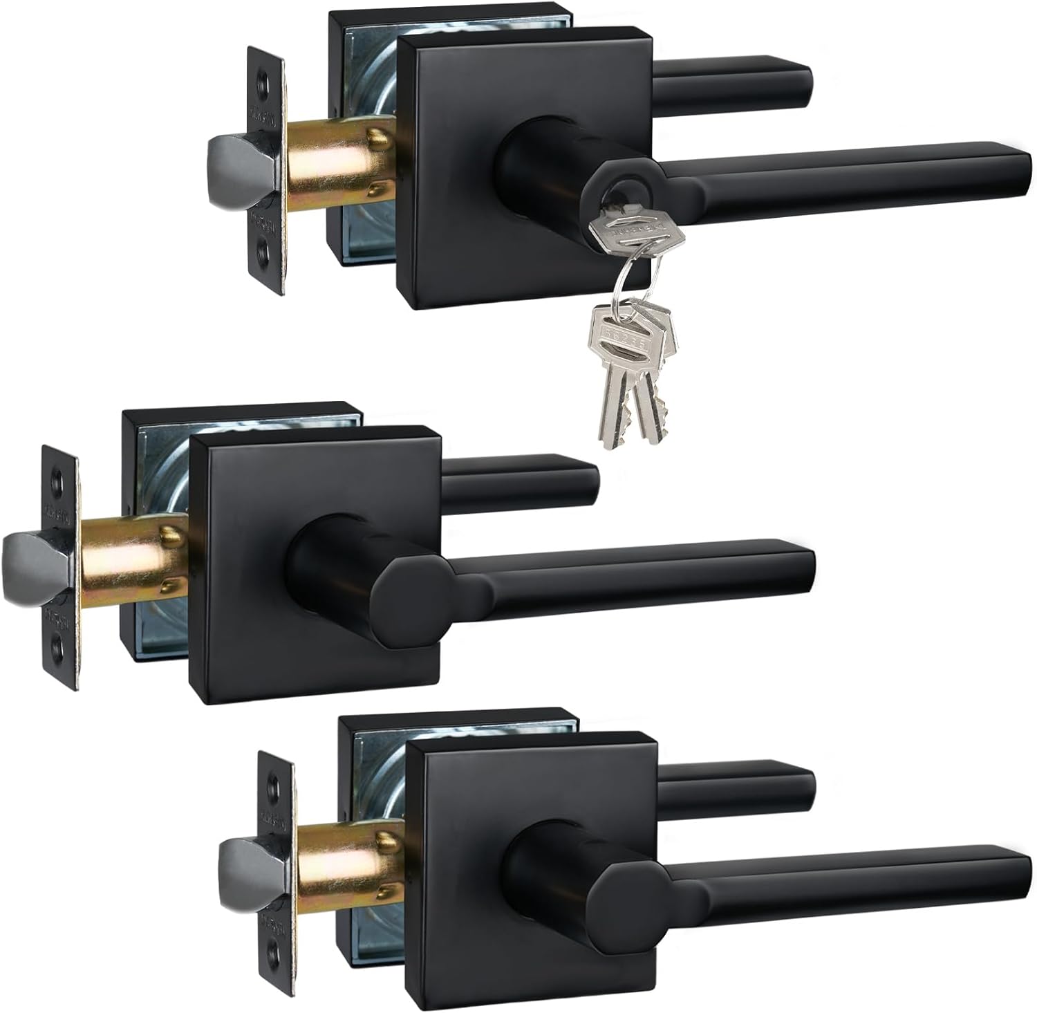 2pcs Passage Door Levers & 1pc Keyed Entry Door Lever