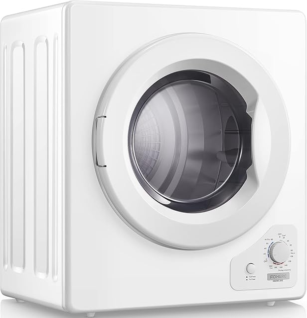 4KG Vented Tumble Dryer with 5 Drying Options, FOHERE 1200W Compact Tumble Dryer with Stainless Steel Tub, White