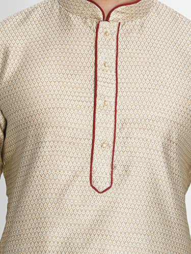 Image of VASTRAMAY Men's Beige Cotton Silk Blend Kurta and Pyjama Set VASMK047BGnPMA 40